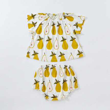 Wholesale Infant Baby Girl Short-sleeved Dress Shorts Two-piece Set