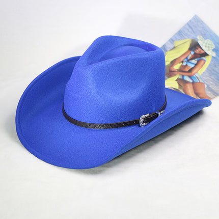 Men's Fall Winter Western Woolen Cowboy Hat Metal Buckle Imitation Wool Retro Knight Hat