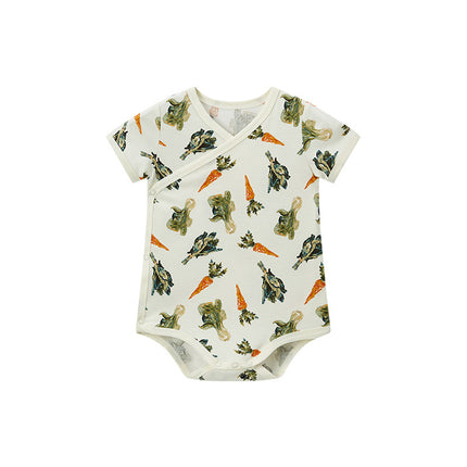 Newborn Romper Infants Side Open Button Short Sleeve Printed Bodysuit