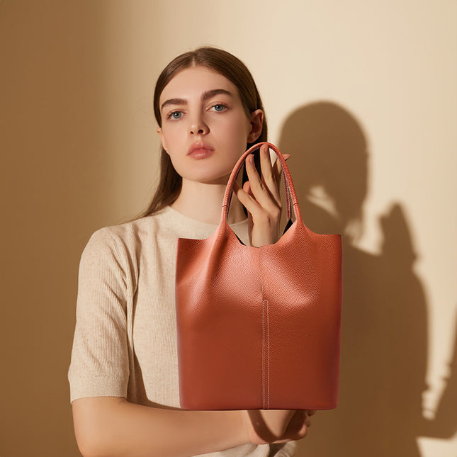 Women's Premium Soft Leather Tote Shoulder Handbag Genuine Leather Large Capacity Tote Bag 