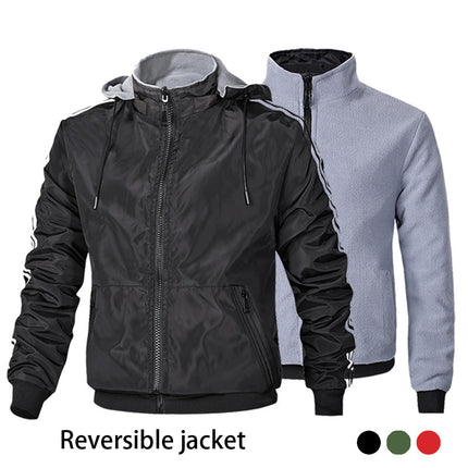 Wholesale Men's Fall Winter Casual Zippered Hooded Reversible Jacket