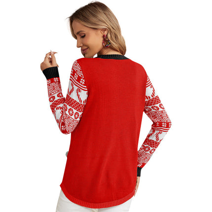Wholesale Women's Fall Winter Pullover Christmas Embroidered Red Sweater