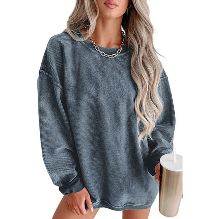 Wholesale Women's Fall Winter Casual Ribbed Knitted Long-Sleeve Pullover Hoodies
