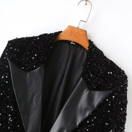 Wholesale Women's Autumn Spliced Neck Casual Sequin Blazer