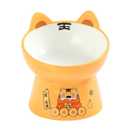Pet Ceramic Bowl Cat and Dog Tall Sloping Bowl Increased Neck Protection Water Bowl