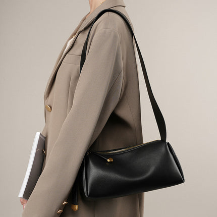 Women's Summer Soft Leather Premium Baguette Cowhide Black Bag Genuine Leather Crossbody Bag 