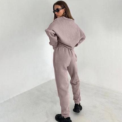 Women's Autumn and Winter Patchwork Knitted Fleece Hoodies Joggers Two-piece Suit
