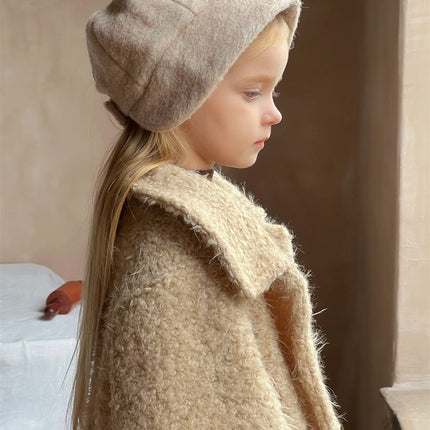 Wholesale Girls Winter Woolen Like Padded Thickened Mid-Length Faux Fur Coat