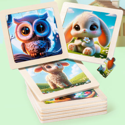 Wholesale Mini Cartoon Animal Enlightenment Cognition Wooden Puzzle 8 Pieces Educational Toy