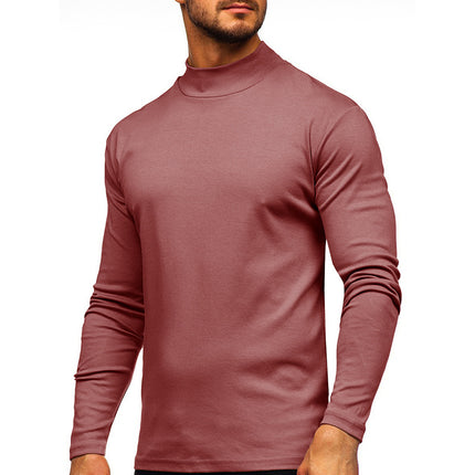 Men's Fall Winter Thickened Warm Brush Half Turtle Collar Long Sleeve T-Shirt
