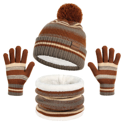 Wholesale Kids Hat, Neck Scarf, Gloves, Knitted and Velvet Warm Three-piece Set