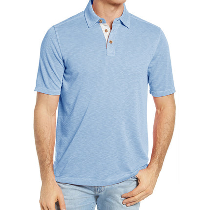 Men's Short Sleeve Lapel Cotton T-Shirt Top Casual Color Block Polo