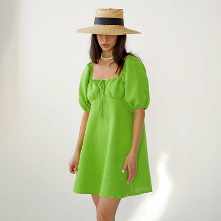Wholesale Ladies Cotton Short Sleeve Dress Women's Summer Solid Color A-Line Dress