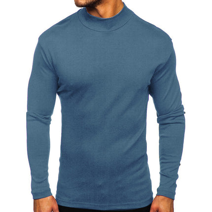 Men's Fall Winter Thickened Warm Brush Half Turtle Collar Long Sleeve T-Shirt