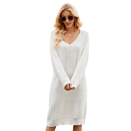 Wholesale Women's Fall Winter Loose Solid Color Pullover Sweater Dress