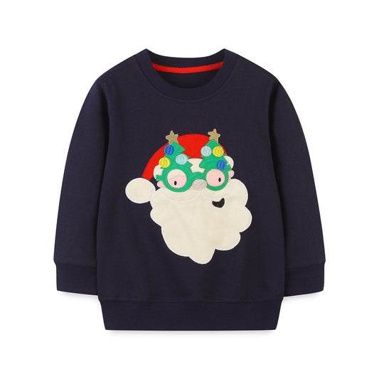 Wholesale Boys Autumn Long Sleeve Pullover Santa Claus Embroidered Round Neck Hoodies