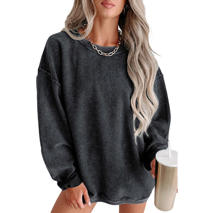 Wholesale Women's Fall Winter Casual Ribbed Knitted Long-Sleeve Pullover Hoodies