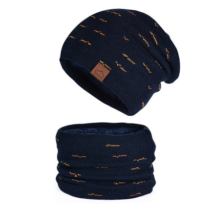 Winter Warm Ear Protection Plus Velvet Pullover Knitted Hat and Two-piece Scarf Set 