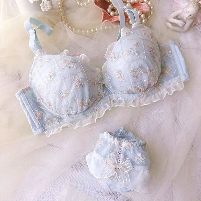 Wholesale Cute Sequin Embroidered Thin Cup Push-up Sexy Bra Set for Girls