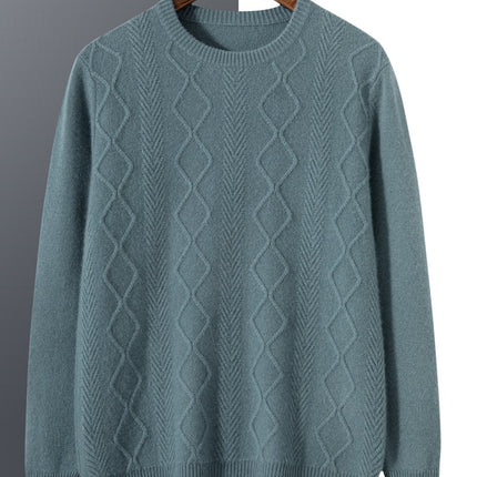 Wholesale Men's Solid Color Round Neck Jacquard Thick Cashmere Sweater