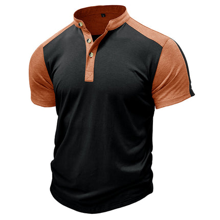 Men's Short-sleeved Stand Collar Outdoor Sports Fitness Henley Shirt