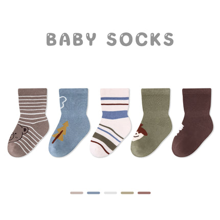 Wholesale 5 Pairs Fall Cartoon Kids Bear Boneless Baby Cotton Socks