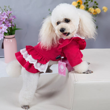 Wholesale Fall Winter Pet Skirt Corduroy Lace Dog Dress Puppy Thickened Cotton Coat