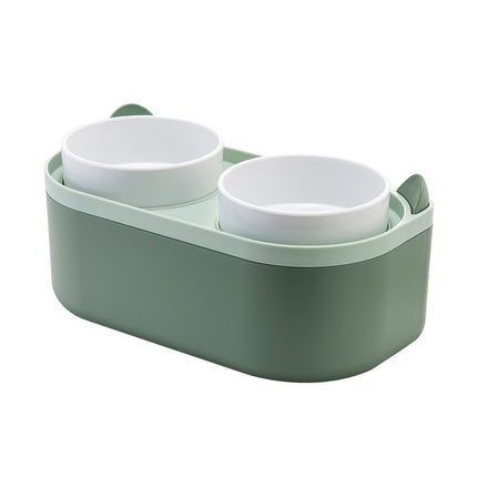 Wholesale Double Bowl Cat Food Bowl Plastic Double Layer Dog Bowl with Shovel
