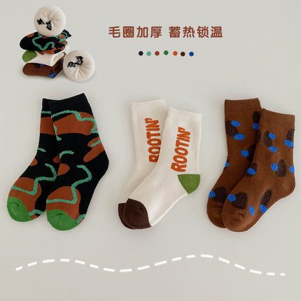 Wholesale 3 Pairs Kids Winter Terry Thickened Warm Cotton Socks