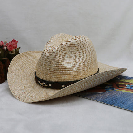 Wholesale Natural Straw Braided Cowboy Hat Feather Jazz Hat