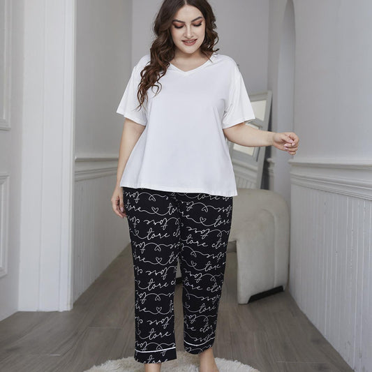 Wholesale Plus Size Ladies Loungewear Two-piece Set Summer Pajamas