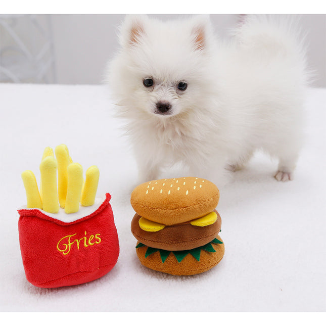 Wholesale Dog Plush Sound Toy French Fries Burger Pet Supplies Cat Funny 