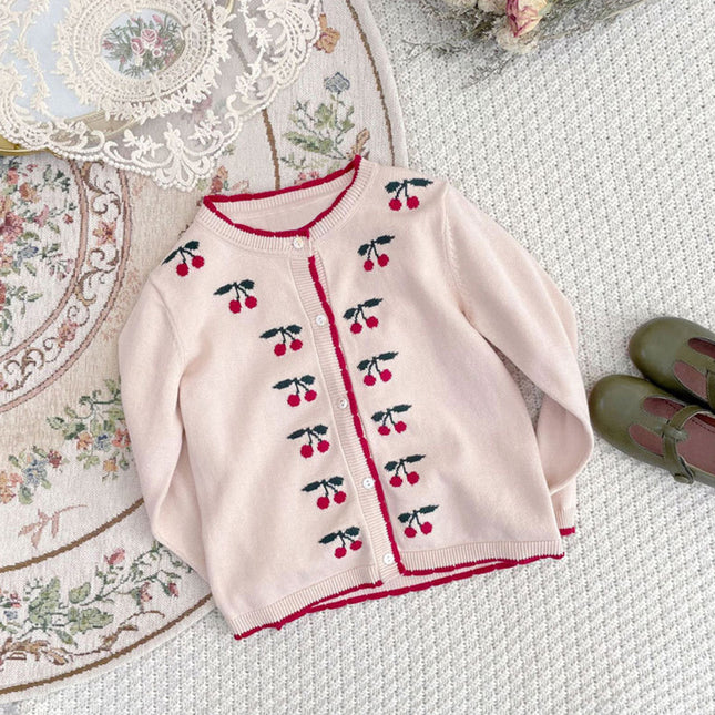 Wholesale Baby Fall Winter Cotton Knitted Cherry Cardigan Sweater Jacket