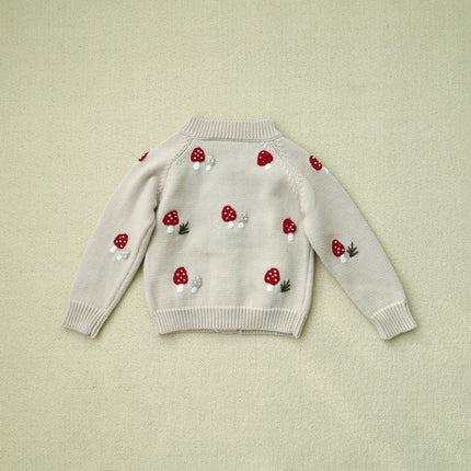 Wholesale Kids Fall Winter Embroidered Mushroom Cardigan Sweater Jacket