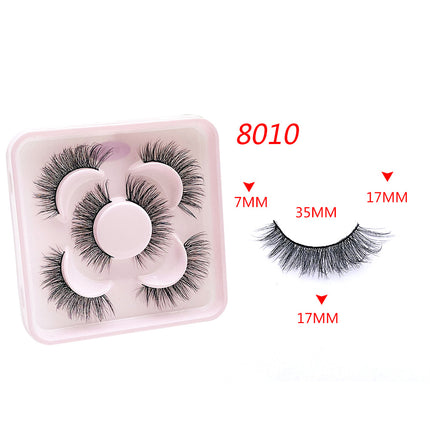 Wholesale A Box of 3 Pairs of False Eyelashes 3D Thick Multi-layer Slanted Eyelashes 