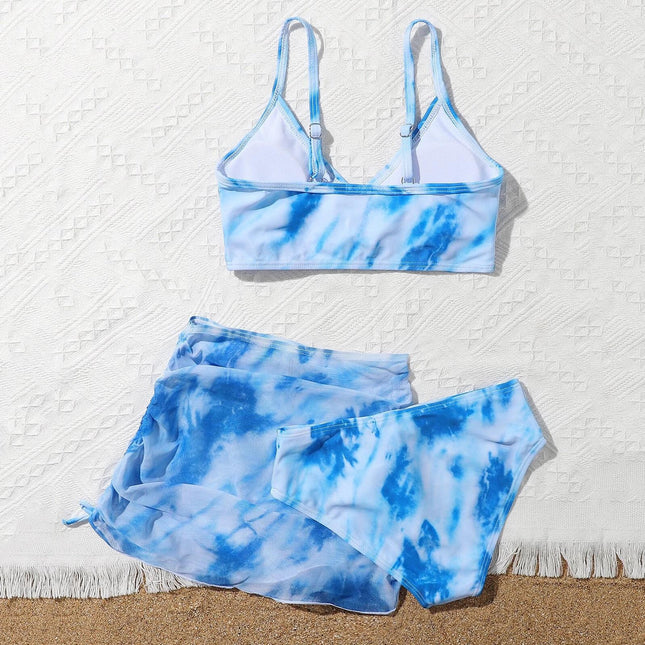 Wholesale Children's Swimsuit Tie-dye Three-piece Mesh Skirt Swimsuit Bikini 