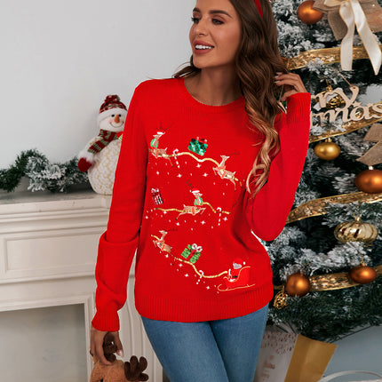 Wholesale Women's Fall Winter Deer Embroidery Christmas Sweater
