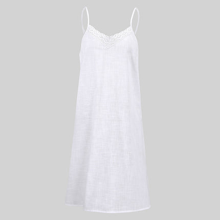 Wholesale Ladies Lace Dress Spring Summer Dress Suspender White Sexy Loose Dress