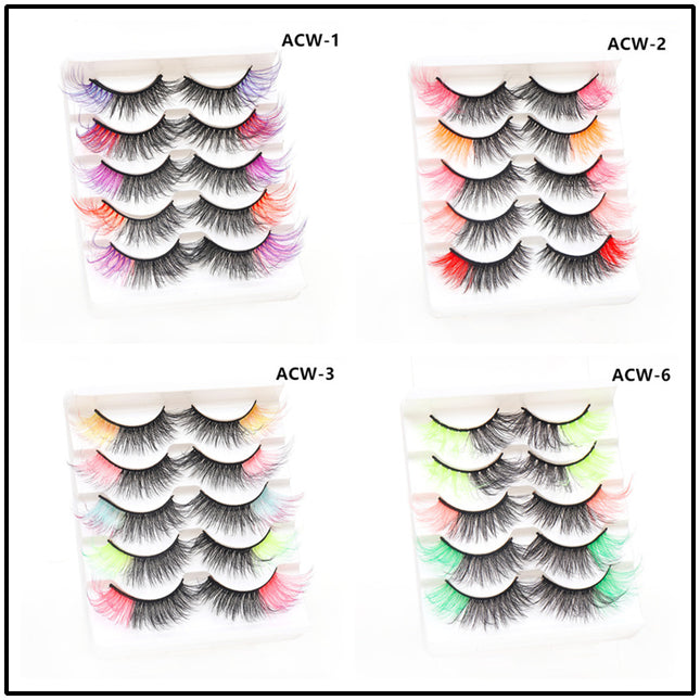 Wholesale 5 Pairs of Mixed Color 20mm Imitation Mink 3D False Eyelashes for Stage Makeup