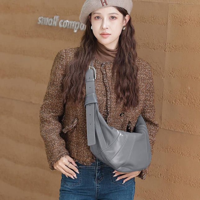 Women's Large Capacity Croissant Bag Genuine Leather Shoulder Crossbody Bag Dumpling Bag