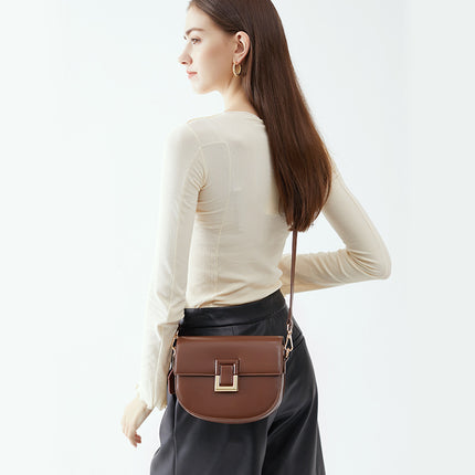 Women's Crossbody Saddle Bag Autumn and Winter Light Luxury Leather Shoulder Bag 