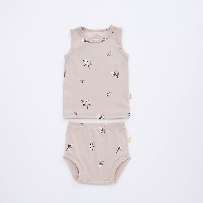 Wholesale Infant Baby Cotton Printed  Thin Vest Shorts Two Piece Set
