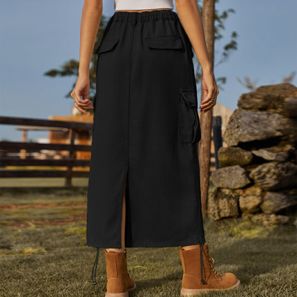 Wholesale Women's Drawstring Elastic Waist Work Skirt Casual Mid-length Trendy Skirt