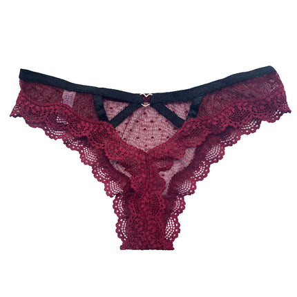 Wholesale Sexy Lace Briefs Women's Hollow Low Waist Love Transparent Thong