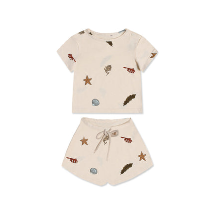 Wholesale Toddler Baby Summer Cotton Print  Short Sleeves Shorts Set