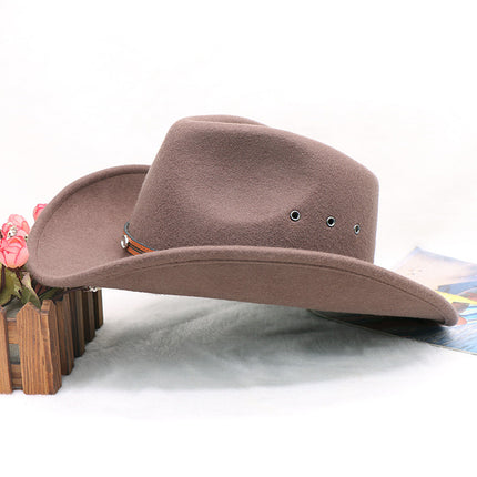 Men's Winter Tibetan Style Woolen Cowboy Hat Western Gentleman Felt Hat Breathable Jazz Hat 