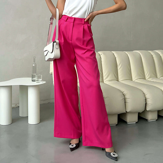 Wholesale Ladies Wide Leg Pants Summer Pants Women's Pink Solid Color Long Pants