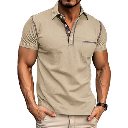 Men's Summer Short Sleeve POLO Shirt Color Block Lapel T-Shirt Top