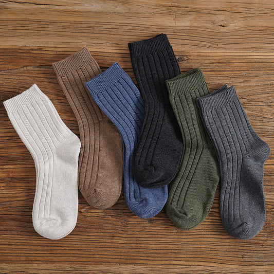 Wholesale Men's Winter Thickened Warm Striped Solid Color Cotton Stockings