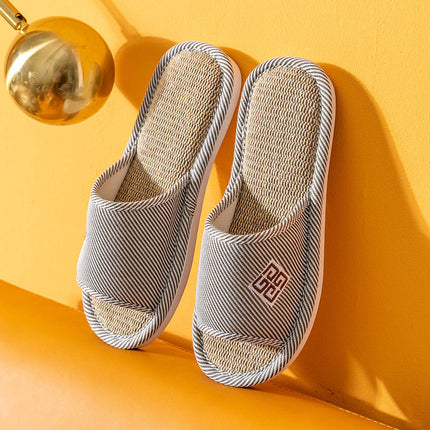 Women's Spring Summer Home Cotton Linen Thick-soled Linen Slippers 